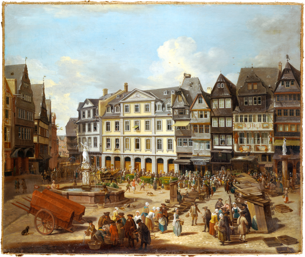 Frankfurter Römerberg am Markttag;Der Römerberg in Frankfurt am Main